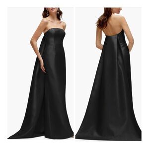 ALFRED SUNG Strapless/REMOVABLE Train Black Satin Ball Gown